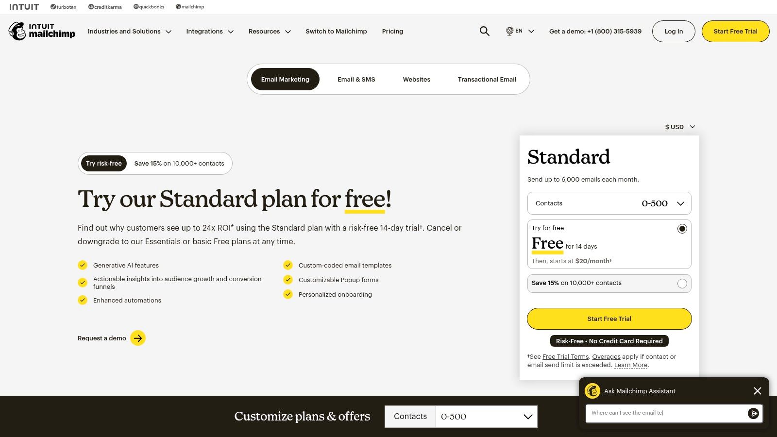 Mailchimp's pricing page is one of the best examples of effective landing pages for its interactive pricing slider.