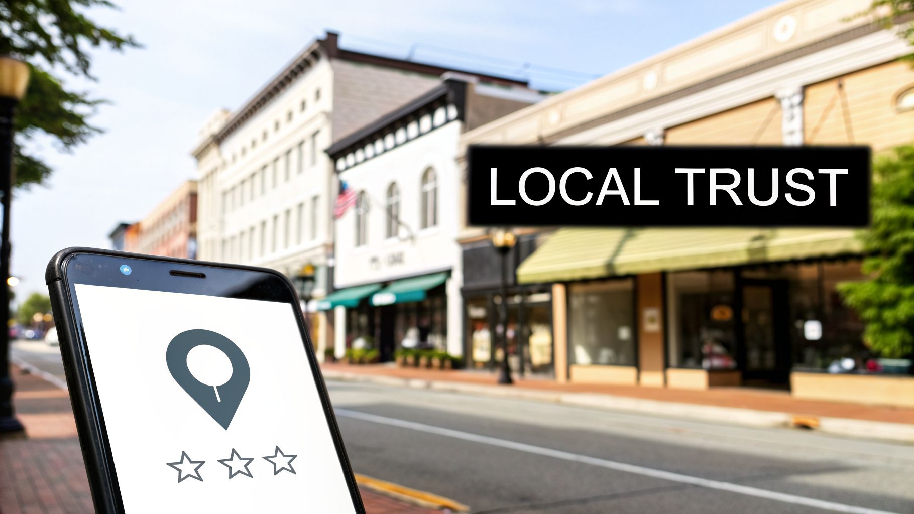 Smartphone displaying empty review stars to show how to get Google reviews and build local trust.