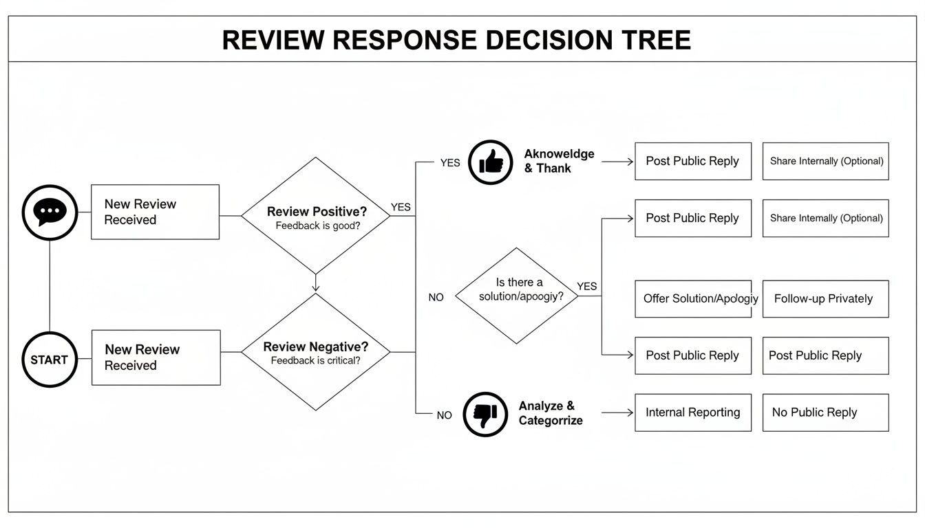 A flowchart showing how to respond to Google reviews, a key part of this guide.