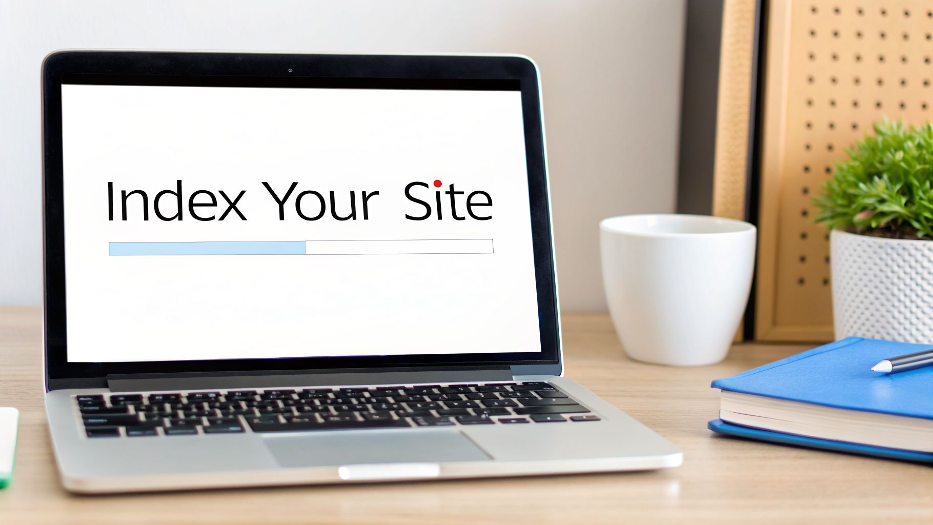 A laptop showing website indexing for businesses wondering 'why is my business not showing up on Google'.