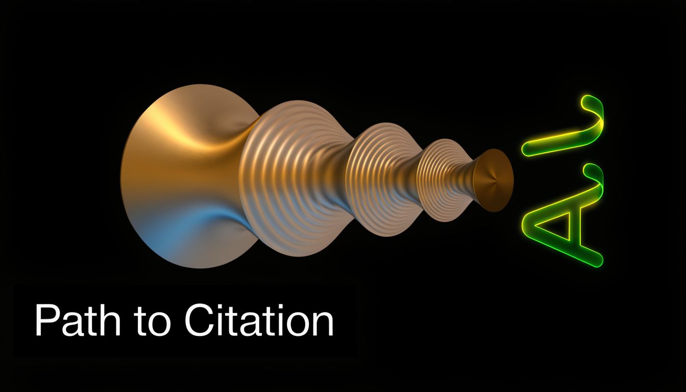 A 3D metallic funnel shape narrowing towards neon green AI text on a dark background.