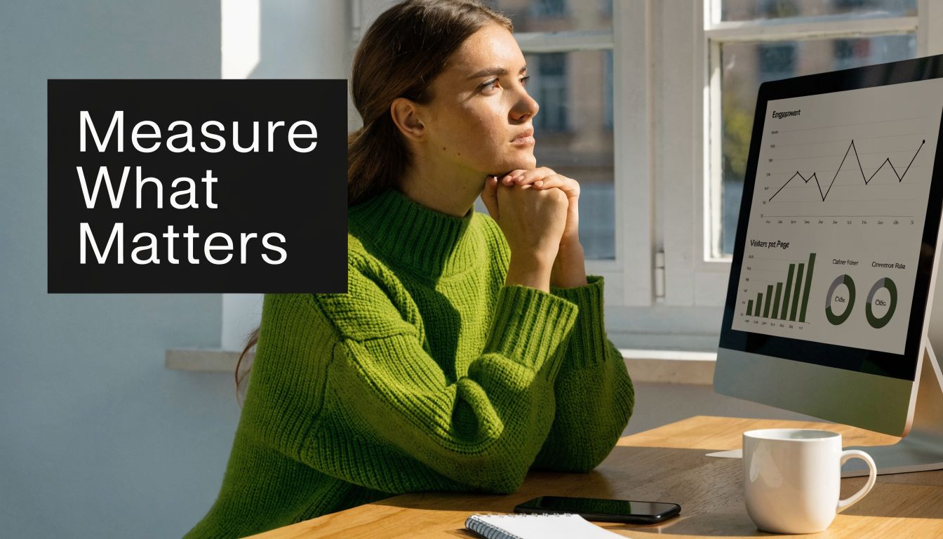 A social media marketing consultant analyzing performance analytics on her monitor.