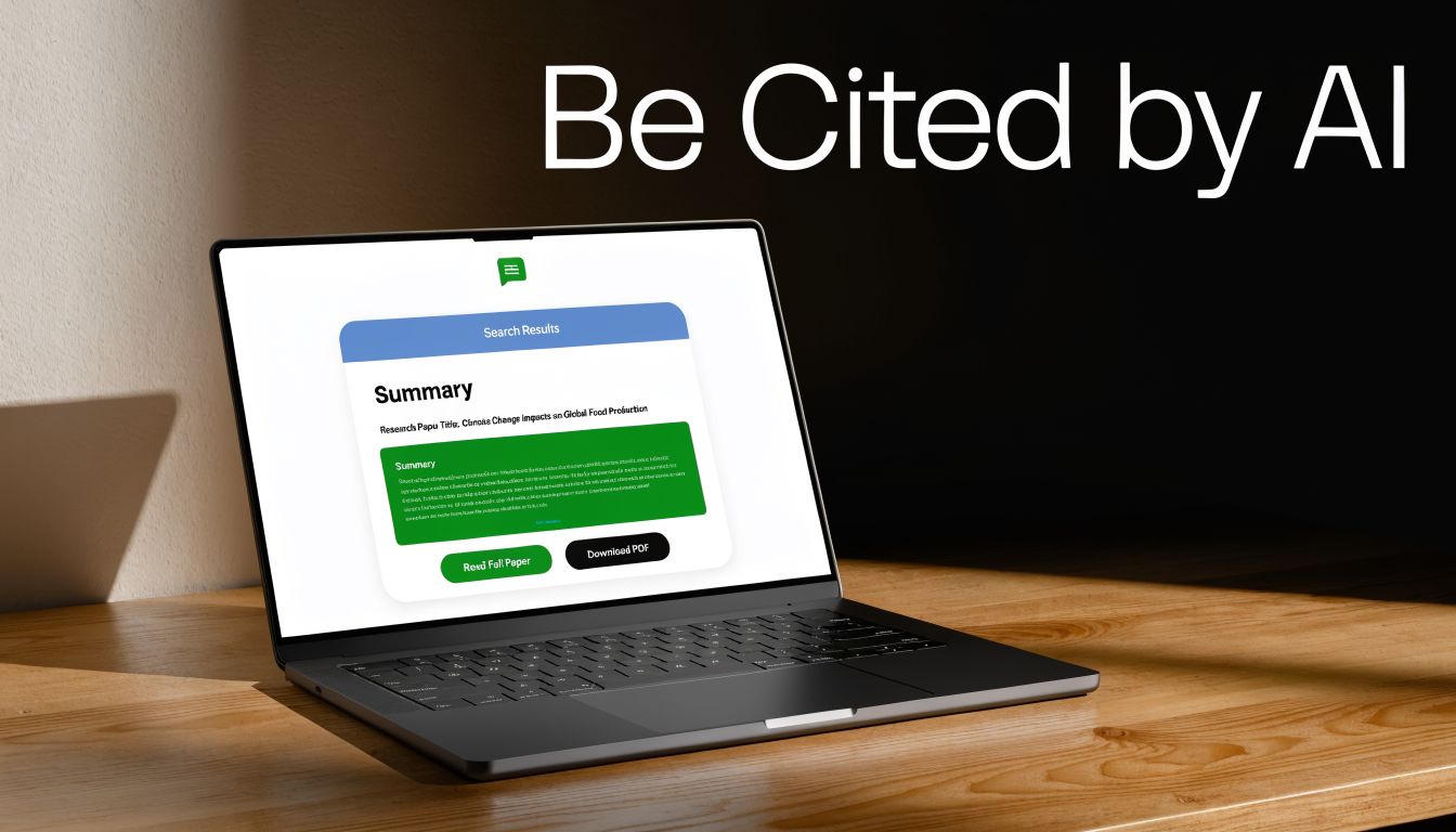 A modern laptop on a wooden desk displaying an AI research paper summary on its screen. The article highlights the importance of structured data.